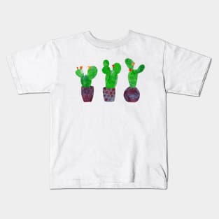 Cactus cacti succulents in pots - mixed media collage Kids T-Shirt